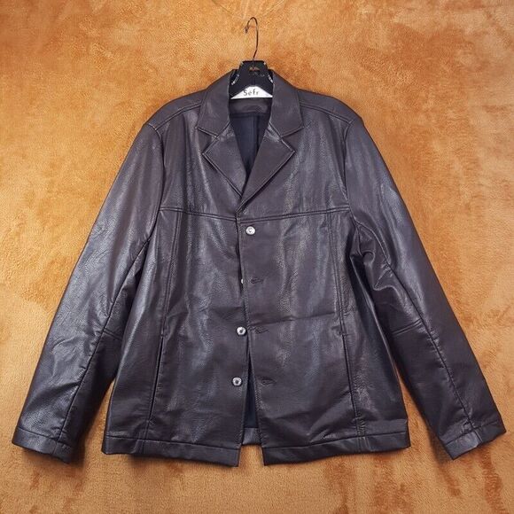 SEFR Mens Jacket XL Coffee Brown Button Up Faux Leather FRANCIS $485 - Picture 2 of 11